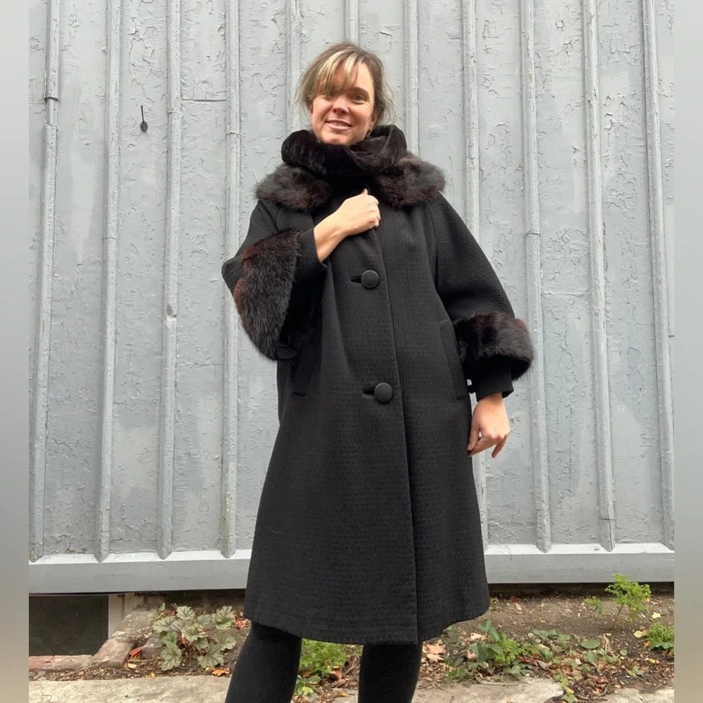 Vintage 1950’s fur trimmed Evening Coat, size  Large